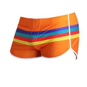 Men's Sexy Orange Striped Swimwear Trunks Resort Shorts Orange XL